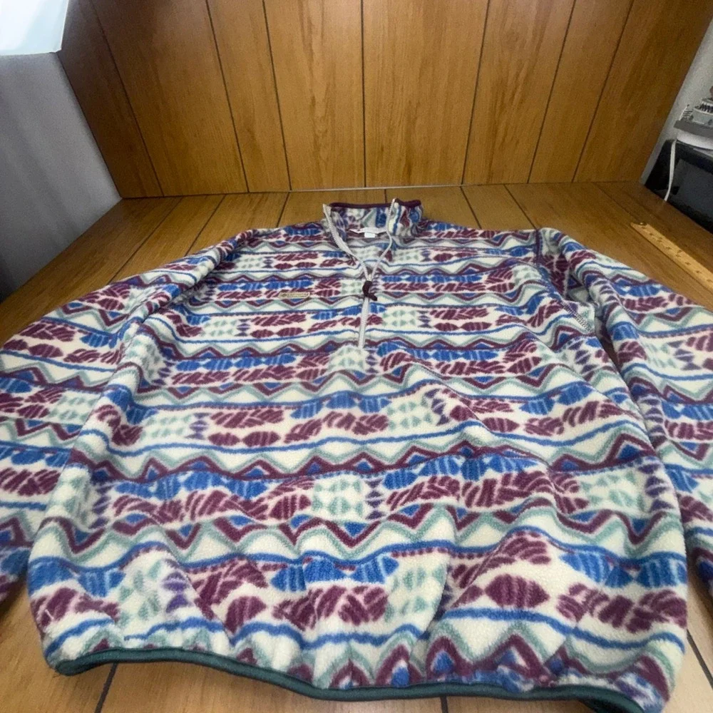 Vintage Columbia‎ Sportswear Mens Fleece Pullover Geometric Tribal Made in USA L